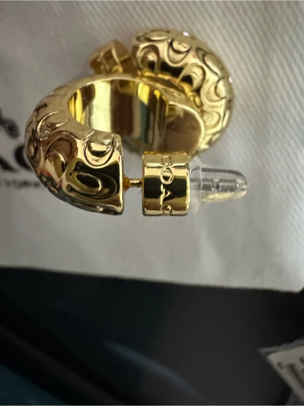 Coach Gold Embossed Hoop Earrings